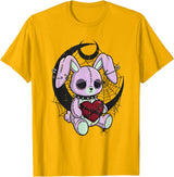 Creepy Cute Bunny Goth Heart Spiderweb Alt Pastel Rabbit T-Shirt in Golden Yellow