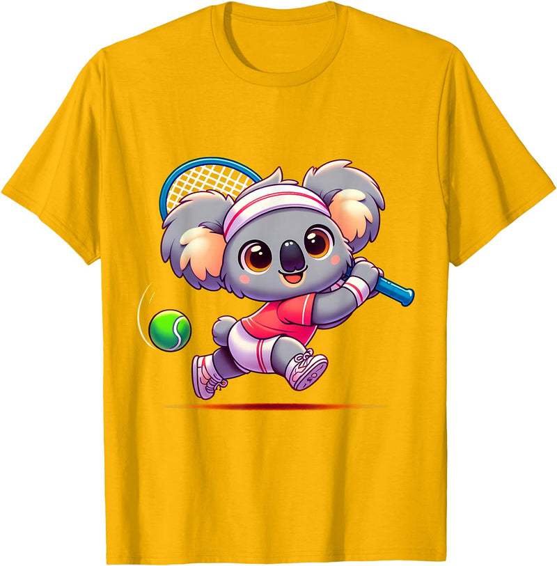 Koala Bear Playing Tennis Designs Koala Tennis Player Animal Cute Men Women Kids T-Shirt - Golden Yellow