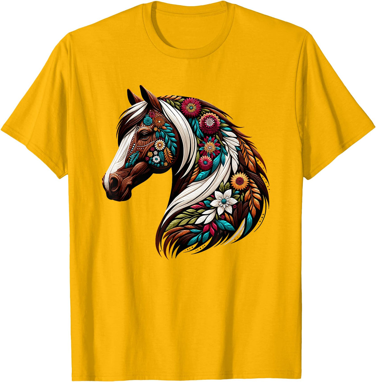 Horse Riding Lovers Gifts For Cowgirls & Girls Equestrian Horse Riding, Western Horseback, Horse Flower T-Shirt - Golden Yellow