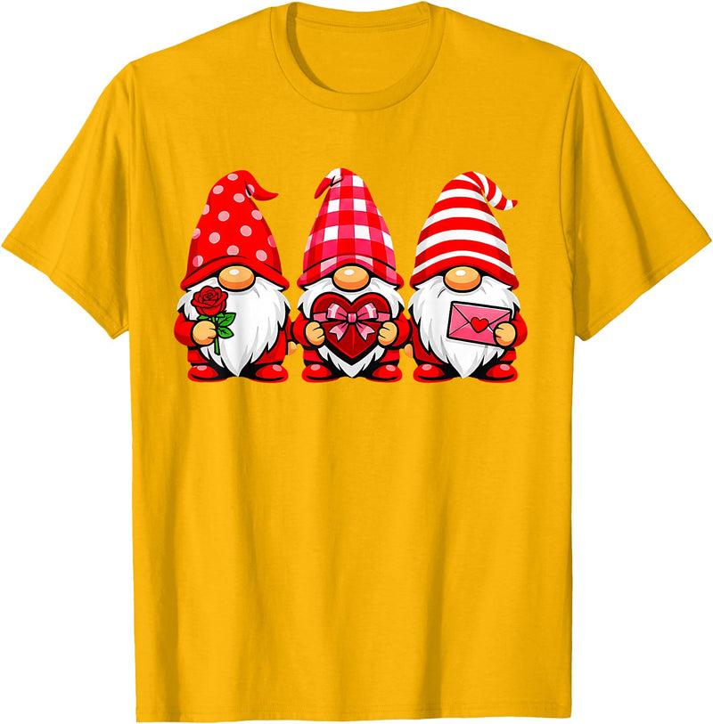 Three Gnome Crew Family Outfit Gnomes Love Valentine's Day Buffalo Leopard Heart Women Men T-Shirt - Golden Yellow