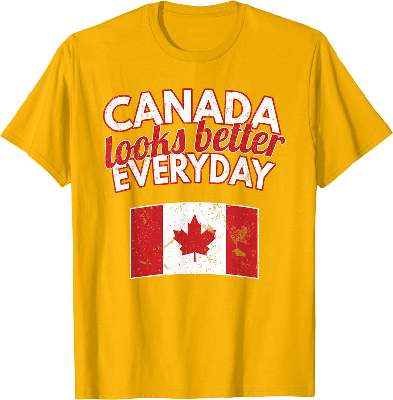 Cold North Canada Flag Apparel Co. Canada Looks Better Everyday Design Funny Canadian Flag T-Shirt - Golden Yellow