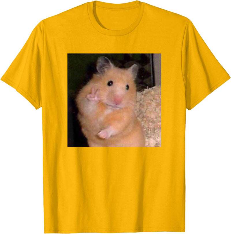 Hamster Meme Peace Sign Funny Pet Owner Trendy T-Shirt - Golden Yellow