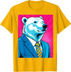 Pop Art Graphic Designs Co. Pop Art Polar Bear in Business Suit T-Shirt - Golden Yellow