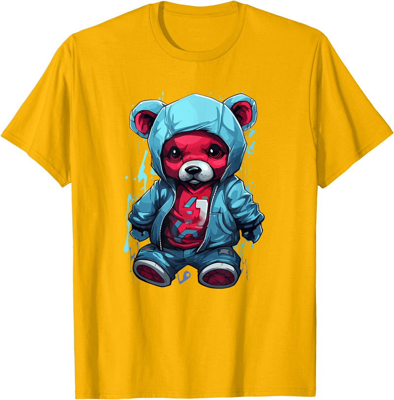 Teddy Bear Hoodie Street Style Urban Art Teddy Bear Hoodie Cool Street Style T-Shirt - Golden Yellow