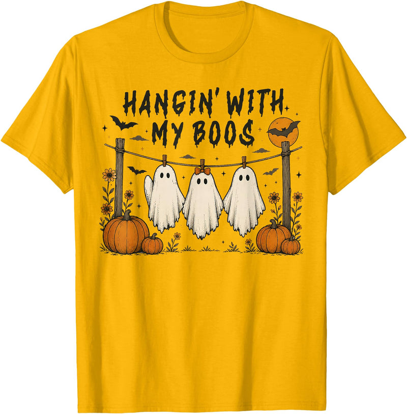 Retro Hangin’ With My Boos Funny Ghost Halloween T-Shirt - Golden Yellow