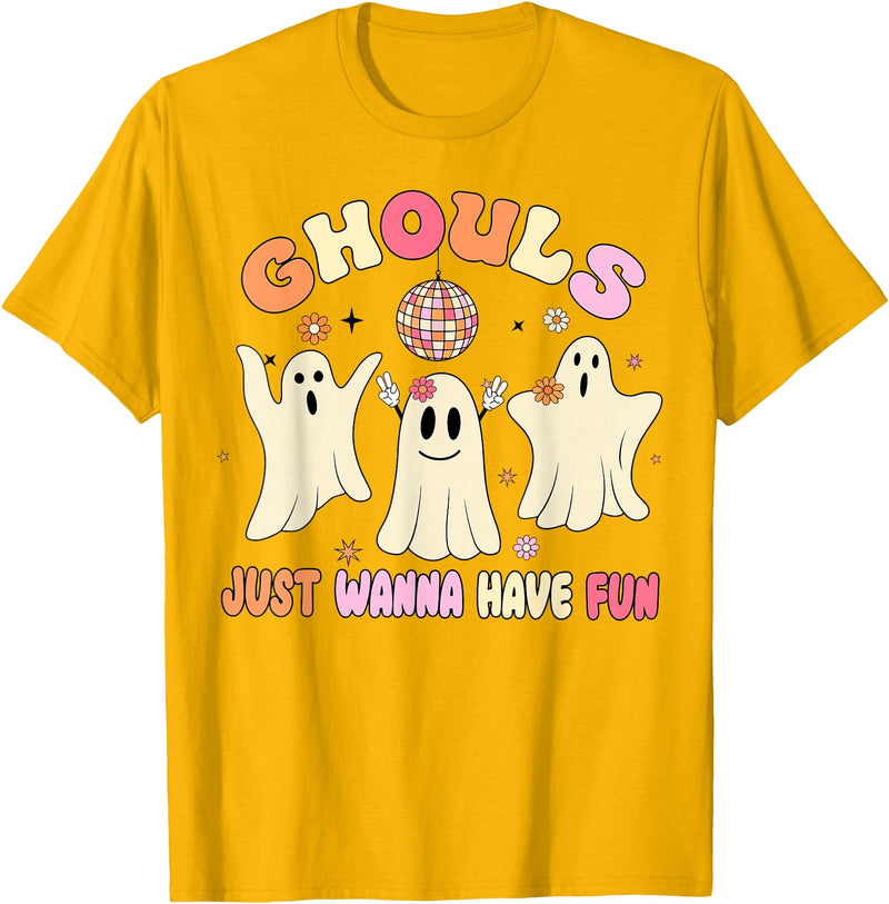 Groovy Ghosts Just Wanna Have Fun Funny Halloween T-Shirt - Golden Yellow