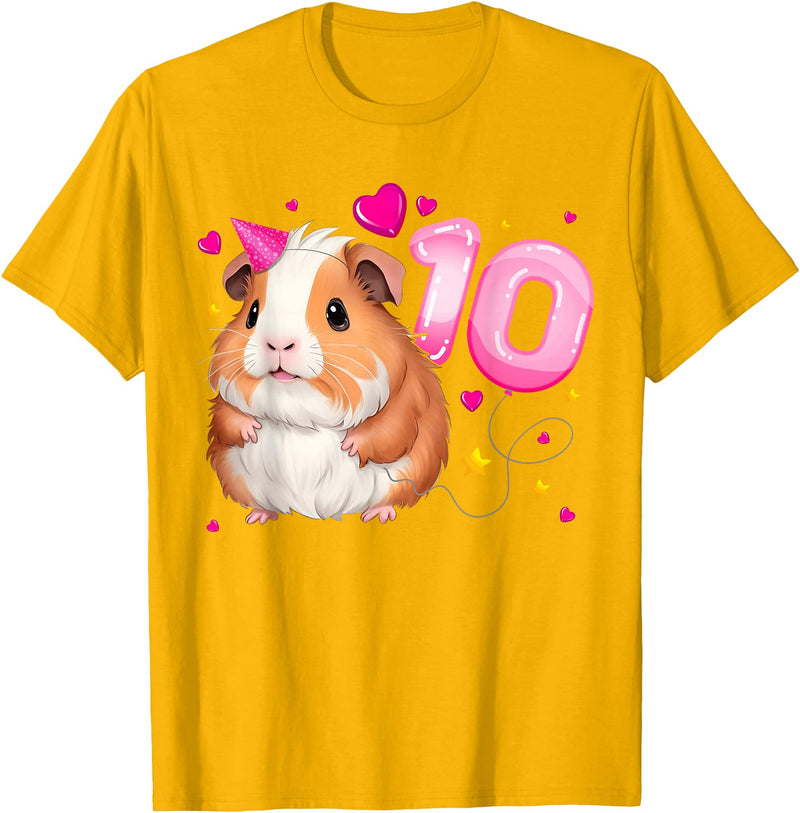 Birthday Girl by Content Design Studio 10th Birthday Girl 10 Years, Guinea Pig and Big Number 10 T-Shirt - Golden Yellow