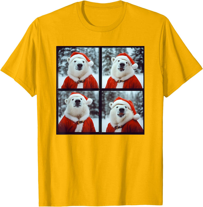 Polar Bears Lover Xmas Photo Booth Men Women Kids Polar Bear Wearing Santa Outfit Winter Christmas T-Shirt - Golden Yellow