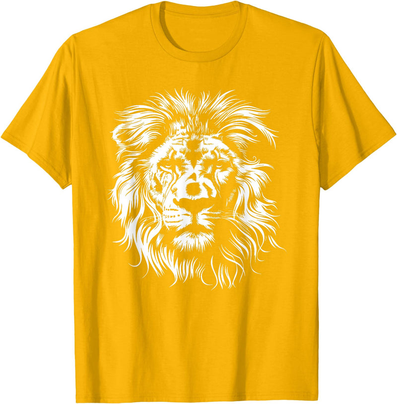 Älion. lion. Kids Unisex Black Lion Graphic Modern V-Neck T-Shirt - Golden Yellow