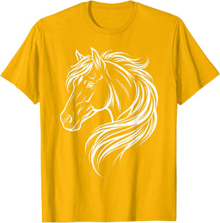 Horse Silhouette Farm Animal Graphic Horses Cute Horse Silhouette Art Equestrian Farm Animal Horse Lover T-Shirt - Golden Yellow
