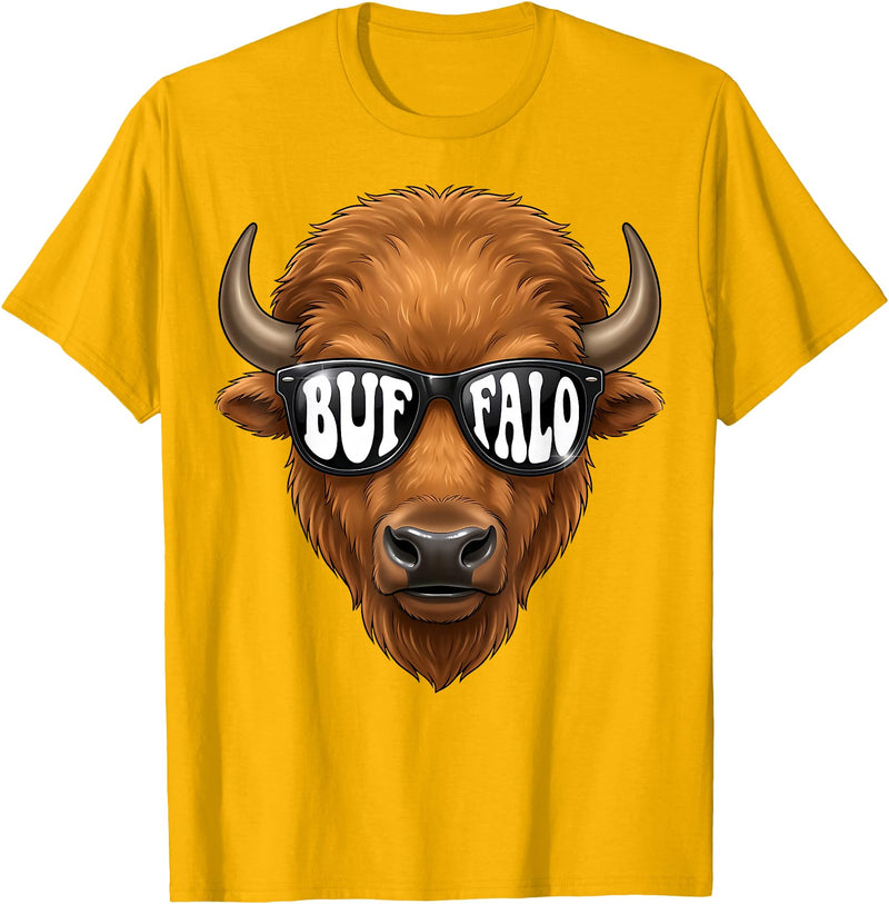 generic Buffalo with Sunglasses Wildlife Graphic for Men Women Kids T-Shirt - Golden Yellow