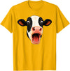 Funny Cow Face Screaming Silly Animal Graphic Animal Cows Funny Cow Face Screaming Silly Animal Shocked T-Shirt - Golden