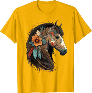 Just a girl who loves horses Co. Equestrian Horse Lover Western Cowgirl Horseback Riding T-Shirt - Golden Yellow