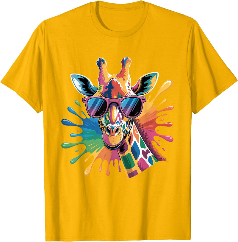 Safari Animal Art Giraffe Sunglasses Funny Giraffe Lover Safari Animal Animal T-Shirt - Golden Yellow