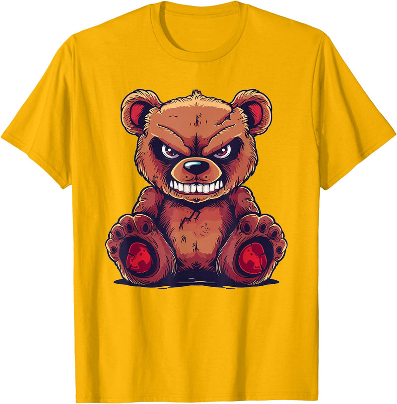 Cartoon Teddy Art I Grumpy Teddy Evil Teddy Bear T-Shirt - Golden Yellow