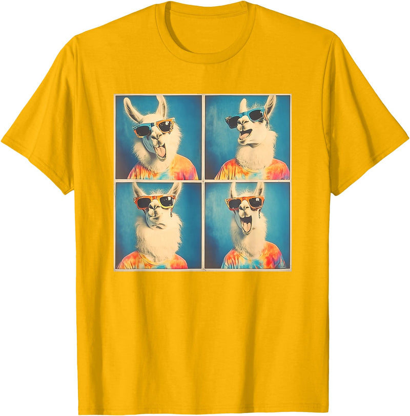 Tie-Dye Animal Groovy Llama Lover Men Women Kids Colorful Hippie Llama Wearing Tie Dye Llama Lovers T-Shirt - Golden Yellow