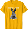Who the Fuck Is Alice Funny Rabbit Woodland Humor T-Shirt in Golden Yellow
