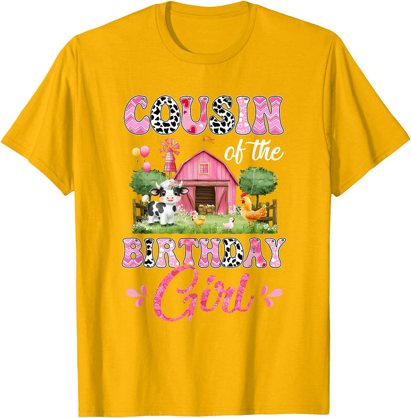 Cow First Birthday Girl Family Cousin Of The Birthday Girl 1St Birthday Cow Farm Family T-Shirt - Golden Yellow