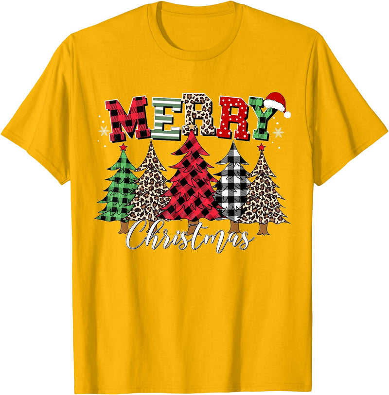 Merry Christmas Leopard Buffalo Red Plaid for Men Women T-Shirt - Golden Yellow