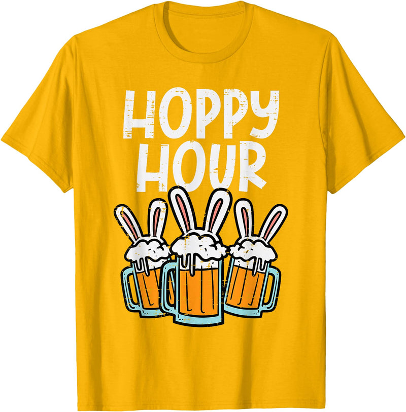 Hoppy Bunny Rabbit Ear Funny Happy Easter Day Men Women T-Shirt in Golden Yellow