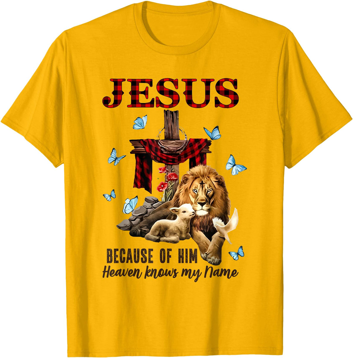 Unknow FAITH Jesus Lion Lamb Heaven Know My Name T-Shirt - Golden Yellow