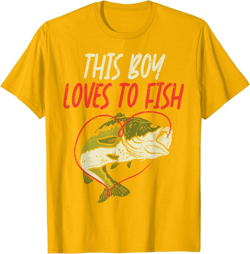 BoredKoalas Fish Fishing Shirts Fisherman Gifts This Boy Loves To Fish Bass Fishing Family Matching Men Gift T-Shirt - Golden Yellow