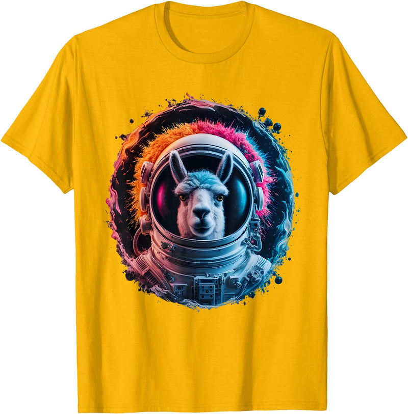 Click For Cool Space Animal Astronaut Designs Llama Men Woman Llama Colorful Space Astronaut Llama T-Shirt - Golden Yellow