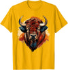 Safari Animal Art Buffalo Portrait Bison Drawing Splash Artwork Animal Print T-Shirt - Golden Yellow