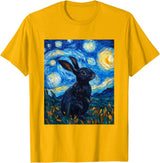Bunny Rabbit Van Gogh Style Starry Night Cute Graphic T-Shirt in Golden Yellow