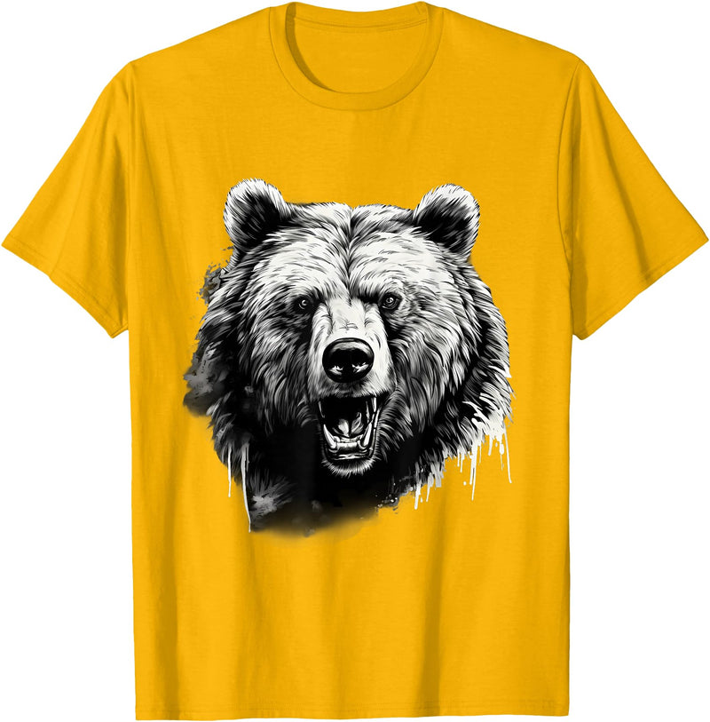 Forest Animal Art Bear Animal Art Portrait Wildlife Nature Artwork Drawing T-Shirt - Golden Yellow