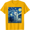 Llama Designs. Llama Alpaka Van Gogh Style Starry Night Funny Graphic T-Shirt - Golden Yellow
