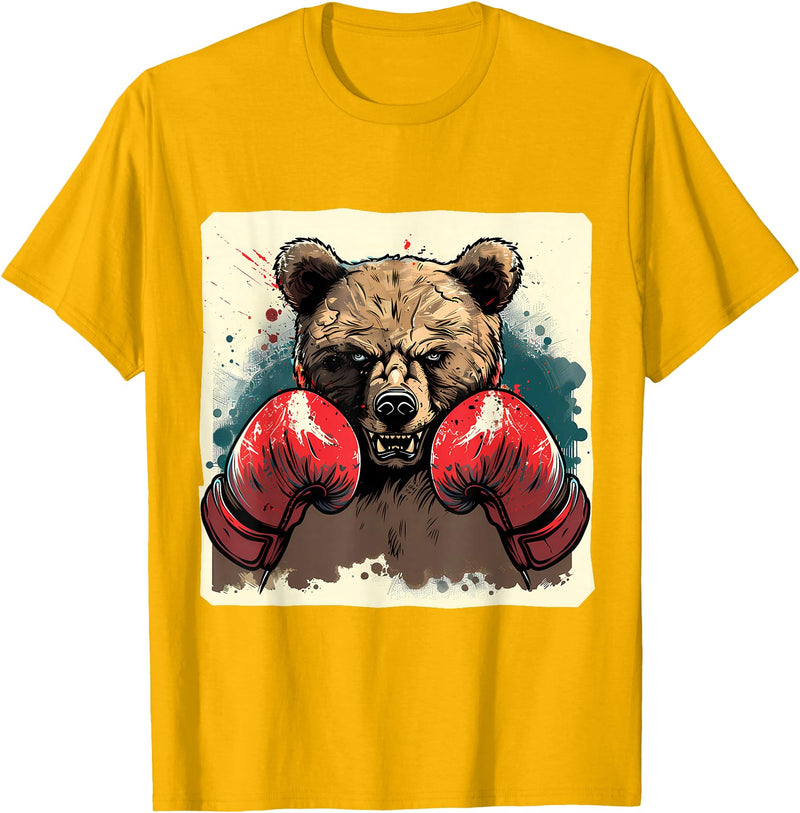 Funny Boxing Animals Boxer Bear With Boxing Gloves Kickboxing Funny Boxing T-Shirt - Golden Yellow