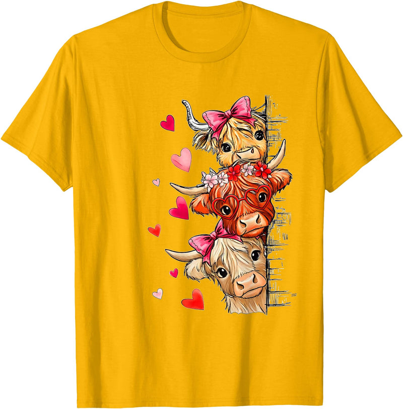 Valentine Highland Cow t -shir t Valentine Highland Cow T-Shirt - Golden Yellow
