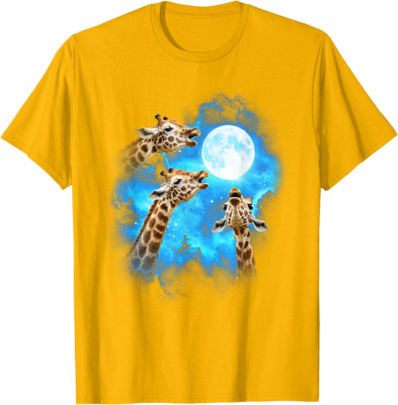 Animals howling blue 3 Giraffe Howling at The Moon Colorful Blue T-Shirt - Golden Yellow