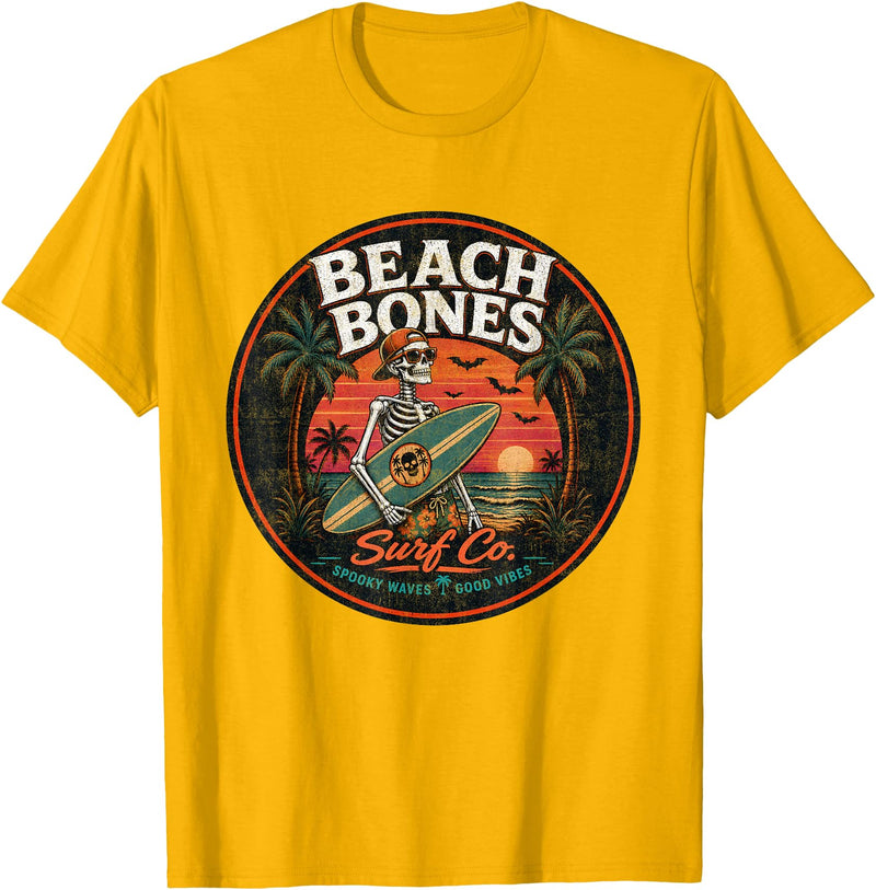 Summer Halloween Spooky Tee Co Halloween Skeleton Spooky Beach Surfer - Summer Halloween T-Shirt - Golden Yellow