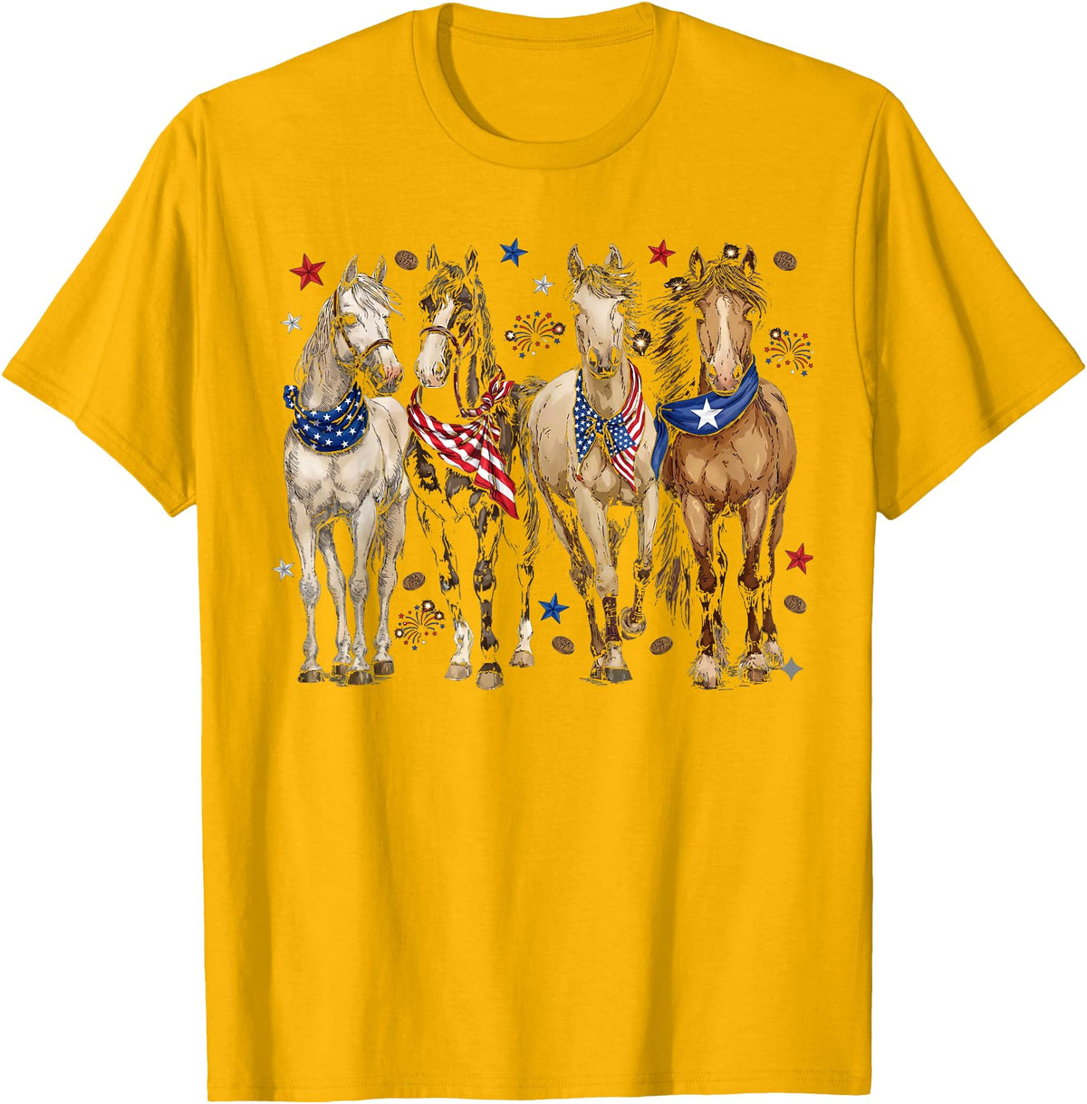 Patriotic Horse Squad 4th of July Equestrian Women Girls T-Shirt - Golden Yellow