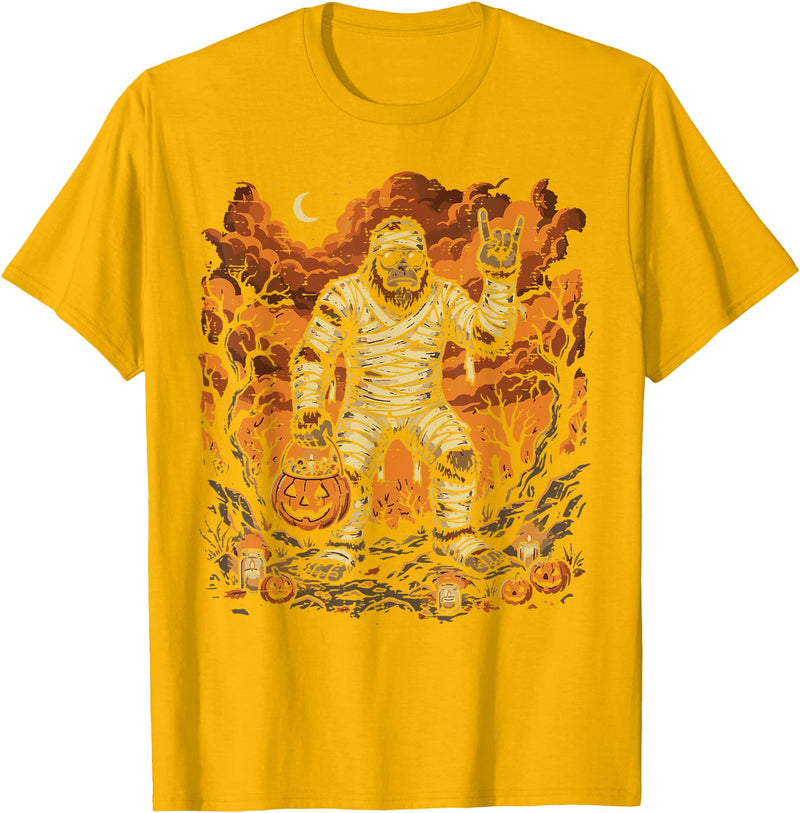 Halloween Shirts For Women Men Kids Boys Girls Halloween Mummy Bigfoot Rock Sasquatch Costume Men Boys Kids T-Shirt - Golden
