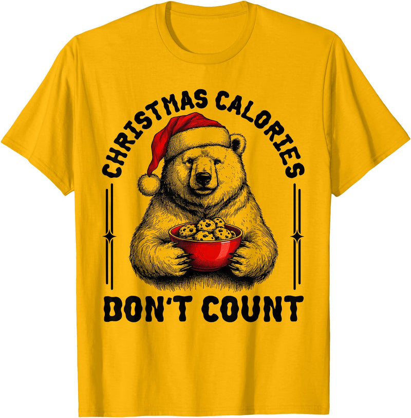 Funny Christmas Calories Polar Bear Xmas Food Tees Christmas Calories Don't Count Funny Polar Bear Cookie Meme T-Shirt - Golden Yellow