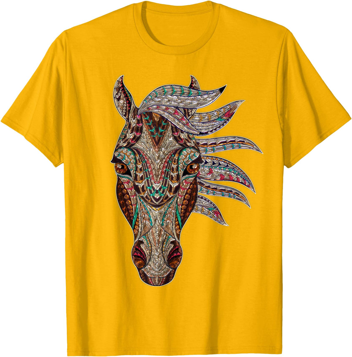 Horse Art Studios Horse Tribal Abstract Art Native American Style T-Shirt - Golden Yellow