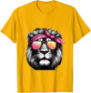 Fashionable Animals Wearing Pink Bandanas Lion Wearing a Pink Bandana Headband and Sunglasses T-Shirt - Golden Yellow