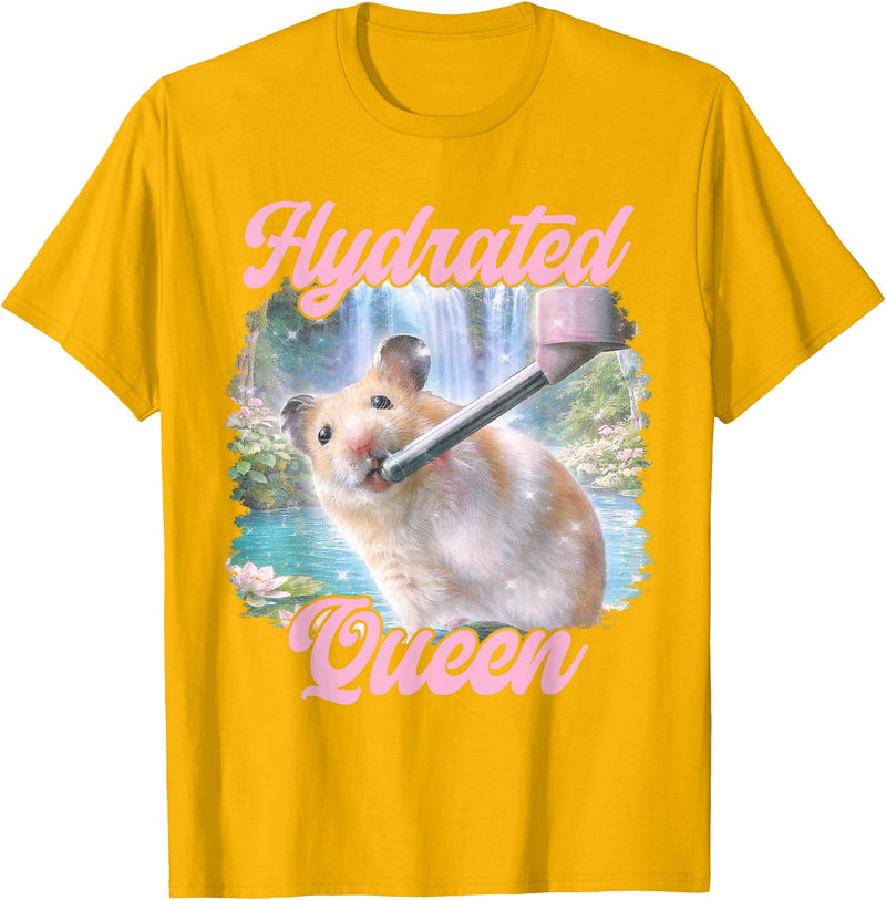 Hydrated Queen Cute Hamster Shining Lake Funny Meme T-Shirt - Golden Yellow