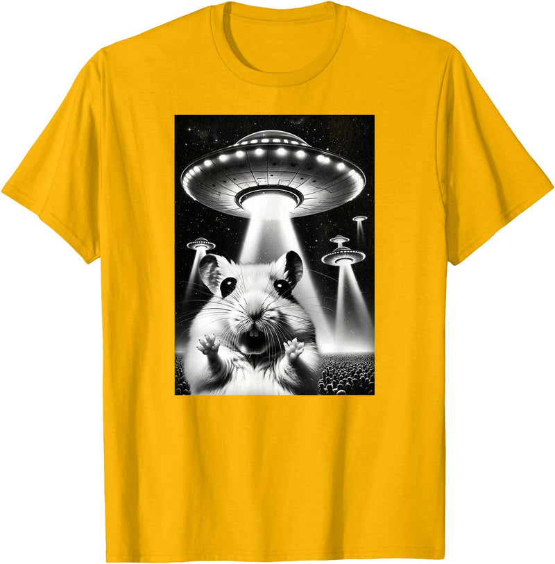 Hamster UFO | Funny Invasion Meme Alien Hamster UFO Selfie T-Shirt - Golden Yellow