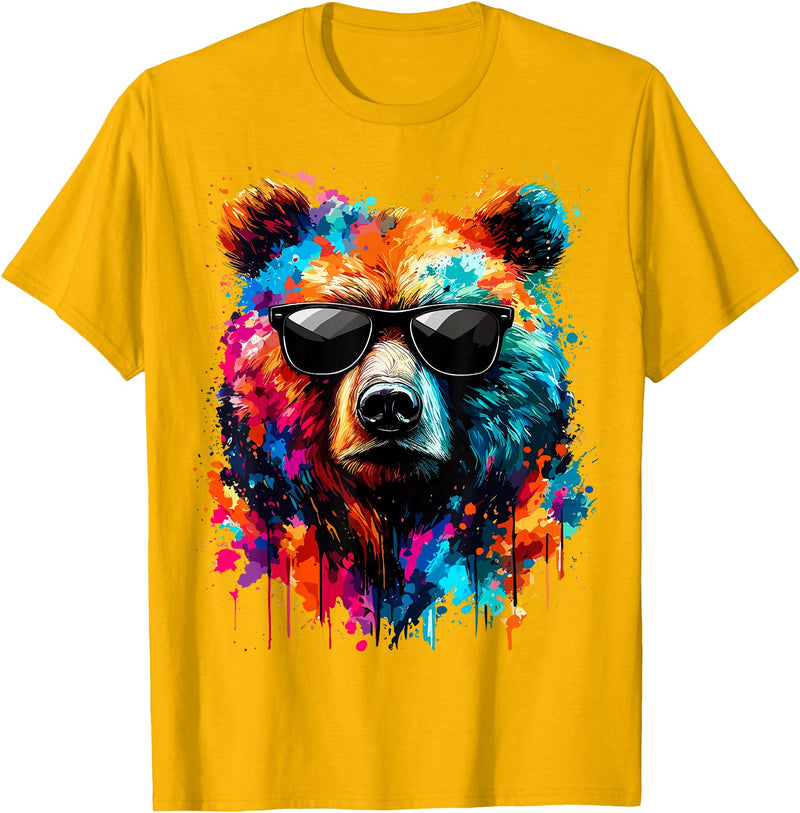 Funny Colorful Bear Lover Wildlife Colourful Bear with Sunglasses T-Shirt - Golden Yellow