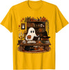 Retro Ghost Reading Funny Halloween Spooky Book Lover T-Shirt - Golden Yellow
