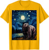 Starry Night Wildlife Graphic Grizzly Bear Van Gogh Starry Night Grizzlies Animal T-Shirt - Golden Yellow