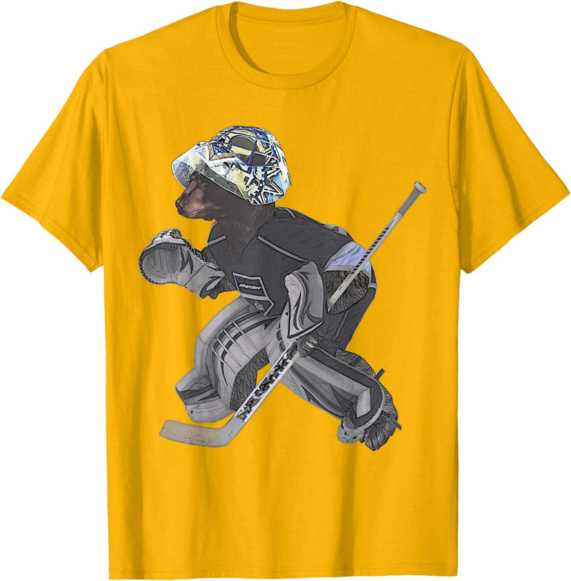 Behrbones Bear Hockey Goalie T-Shirt - Golden Yellow