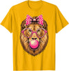 Magical and Funny Lion Gifts Lion with Bubble Gum and Pink Bow T-Shirt - Golden Yellow