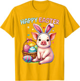 Farm Animal Lovers Cute Pig Easter Holiday Gifts Happy Easter Farm Animal Pig Lovers Bunny Women Kids Girls T-Shirt - Golden Yellow