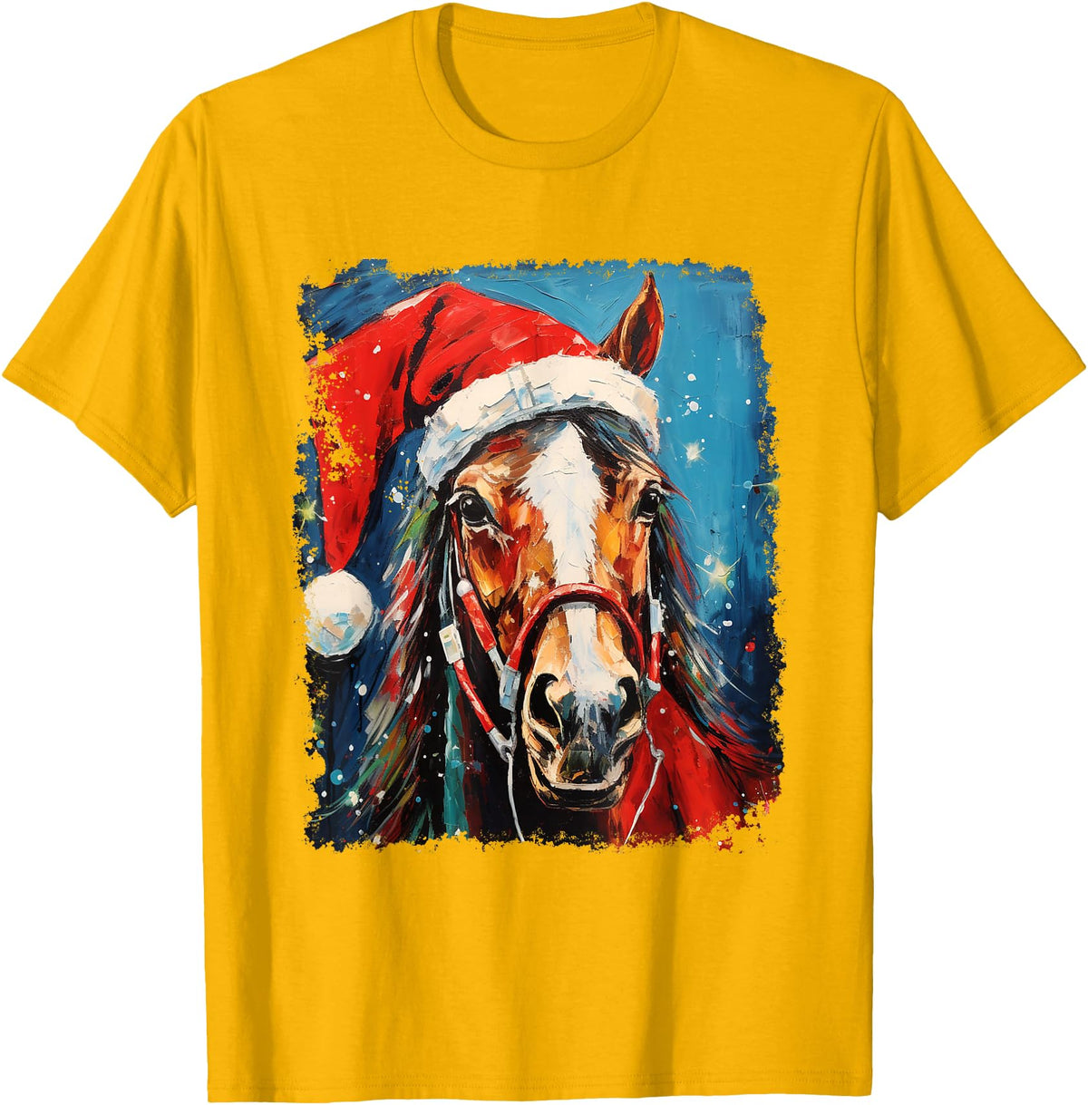 AnimalGraphicPrints Horse Christmas T-Shirt - Golden Yellow