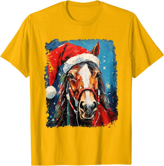AnimalGraphicPrints Horse Christmas T-Shirt - Golden Yellow